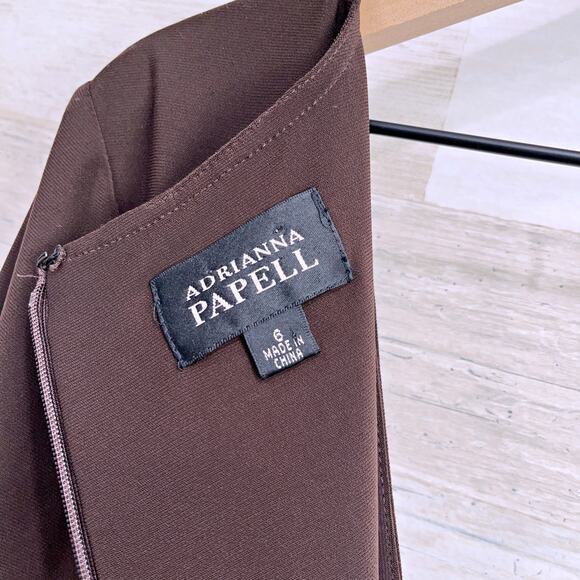 Adrianna Papell Jersey Wrap Dress Brown 3/4 Sleeve V Neck Stretch Womens 6 - Picture 6 of 7